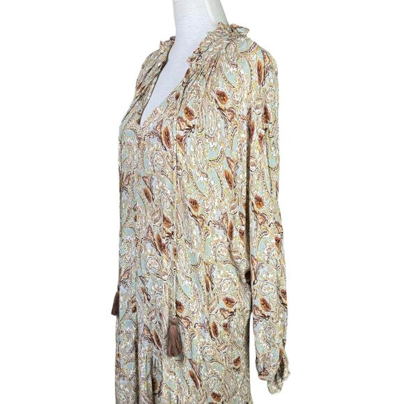 Aura Falling Foliage Brown Floral Paisley Long Sleeve Tiered Peasant Maxi Dress - Picture 6 of 12